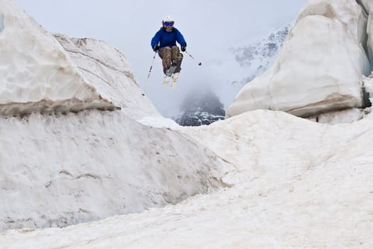 Freerider, jumping in a mountains, Caucasus, summer, 2010