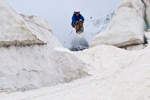 Freerider, jumping in a mountains, Caucasus, summer, 2010