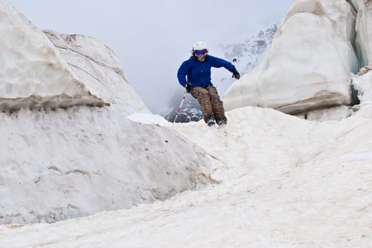 Freerider, jumping in a mountains, Caucasus, summer, 2010