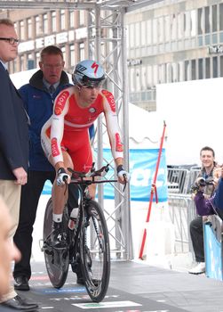 COPENHAGEN - SEPTEMBER 21: Michael Morkov, danish elite rider at the UCI time trial championships in Copenhagen. The event starts on September 19 - 25, 2011 in Copenhagen and Rudersdal, Denmark.