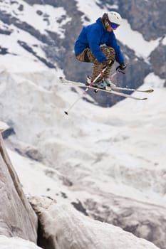 Freerider, jumping in a mountains, Caucasus, summer, 2010