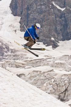 Freerider, jumping in a mountains, Caucasus, summer, 2010