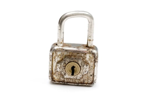 Old padlock isolated on white
