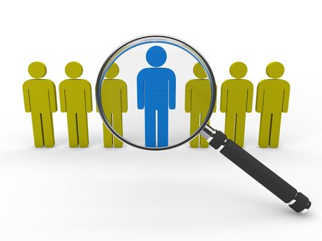 3d magnifying glass team leadership gold blue