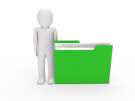 3d man file green folder document business