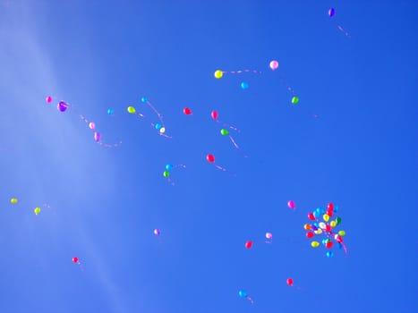 the balloons took off high into the air into the sky. 