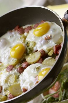 bacon and eggs in the frying pan