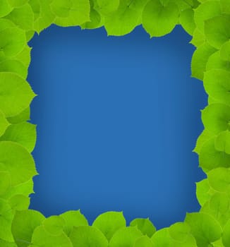green leafs-frame on blue background. clipping path included