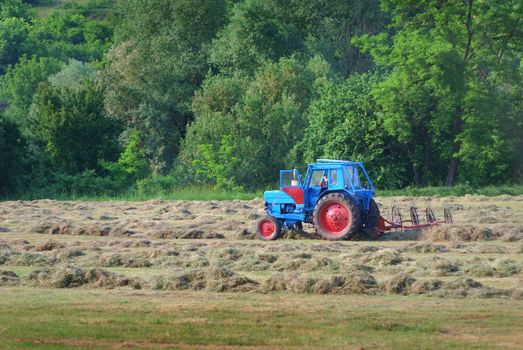 tractor on a green field.farming