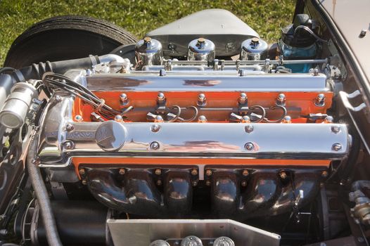 Six cylinder double overhead cam sports car racing engine
