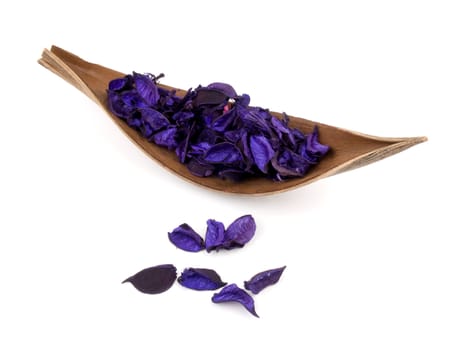 Aromatic purple potpourri on white background