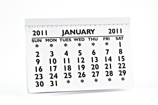January 2011 - Calendar, macro photography. On a white background.
