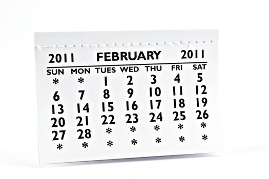 February 2011 - Calendar, macro photography. On a white background.