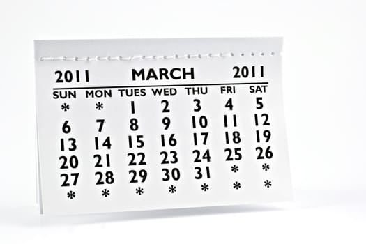 March 2011 - Calendar, macro photography. On a white background.