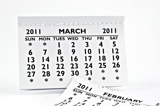March 2011 - Calendar, macro photography. On a white background.