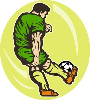 illustration of a Soccer player kicking the ball viewed from the rear