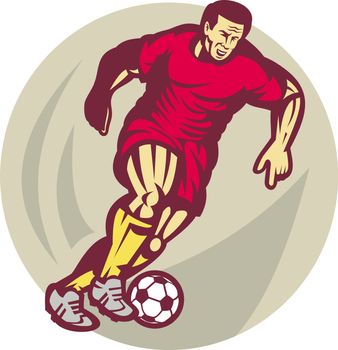 illustration of a Soccer player running and kicking the ball 