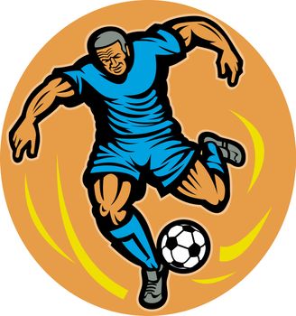 illustration of a Soccer player kicking the ball viewed from the front 