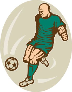 illustration of a Soccer player kicking the ball viewed from the front