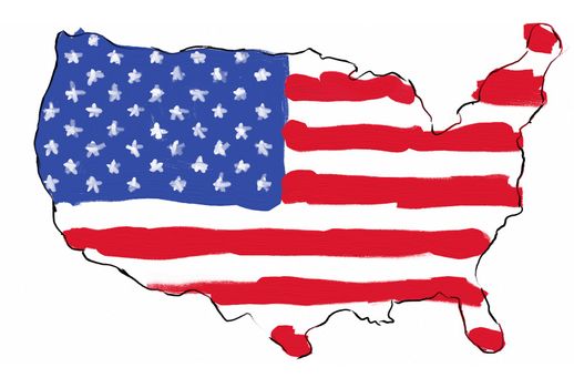 USA map with flag in it; hand painted in computer, looks like a child work :)