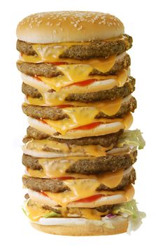 Mega cheeseburger isolated on white background 
