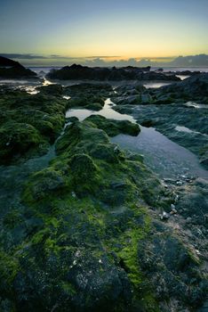 Dusk by the ocean in Newquay, Cornwall, UK