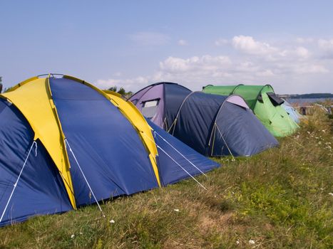 City of colorful tents in a camping site village