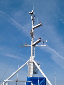 Details of a commercial ship boat bridge communication mast vertical image