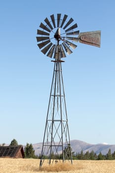 Windmill on Wheat Grass Farmland in Central Oregon