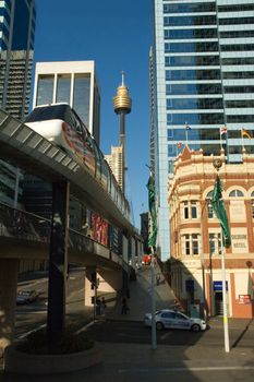 sydney famous monorail, sydney tower in background, CBD location, nice day :)