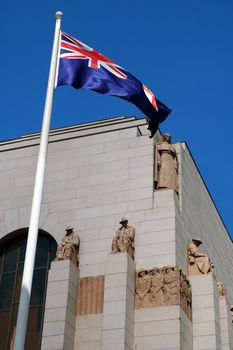 Anzac War Memorial in Sydney, australian flag, detail photo  