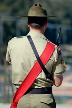 australian soldier with red ribbon, photo taken in Canberra