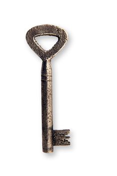 very old key on white background; number 28 on it