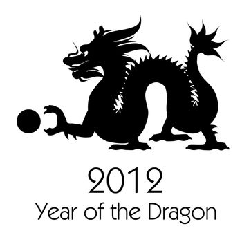 Chinese New Year of the Dragon 2012 Black White Clip Art