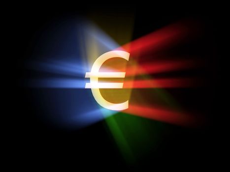 euro sign in the middle, various colour lights,  white background