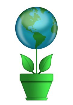 Go Green Save the Planet World Globe in Flower Pot