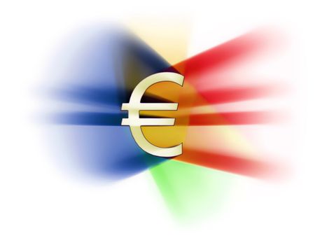 euro sign in the middle, various colour lights,  white background