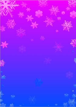 stylized winter background with snowflakes, pink and blue colors