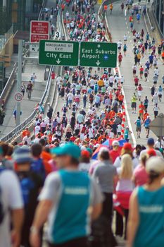 marathon in Sydney, overhead Circular Quay, crowded