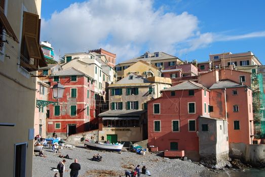 The city of Genoa with its palace, skyscraper and the acient quarter of Boccadasse