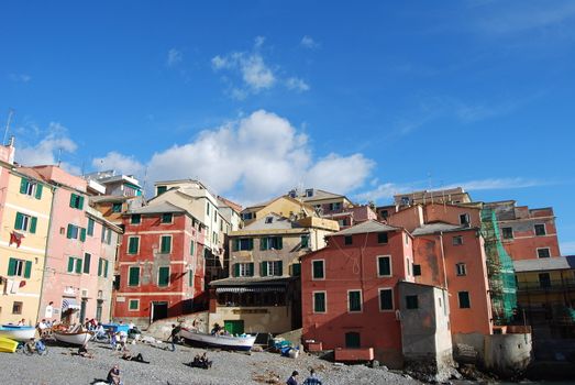 The city of Genoa with its palace, skyscraper and the acient quarter of Boccadasse