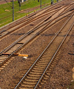 Aerial view of a railroad track junction
