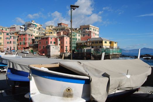 The city of Genoa with its palace, skyscraper and the acient quarter of Boccadasse