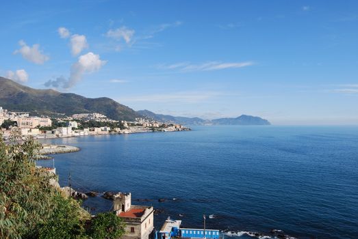 The city of Genoa with its palace, skyscraper and the acient quarter of Boccadasse