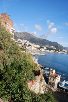 The city of Genoa with its palace, skyscraper and the acient quarter of Boccadasse