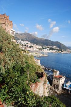 The city of Genoa with its palace, skyscraper and the acient quarter of Boccadasse