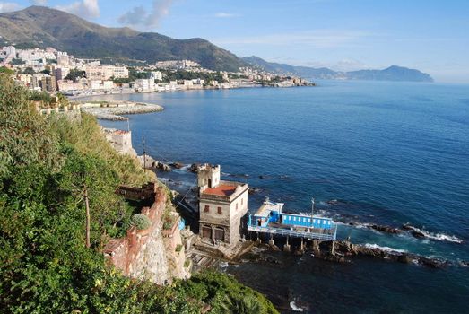 The city of Genoa with its palace, skyscraper and the acient quarter of Boccadasse