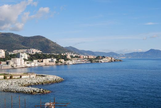 The city of Genoa with its palace, skyscraper and the acient quarter of Boccadasse