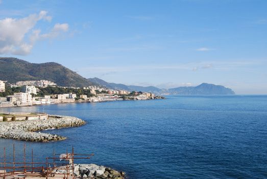 The city of Genoa with its palace, skyscraper and the acient quarter of Boccadasse