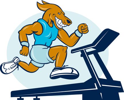 cartoon illustration of a Dog running on tread mill isolated on white background
